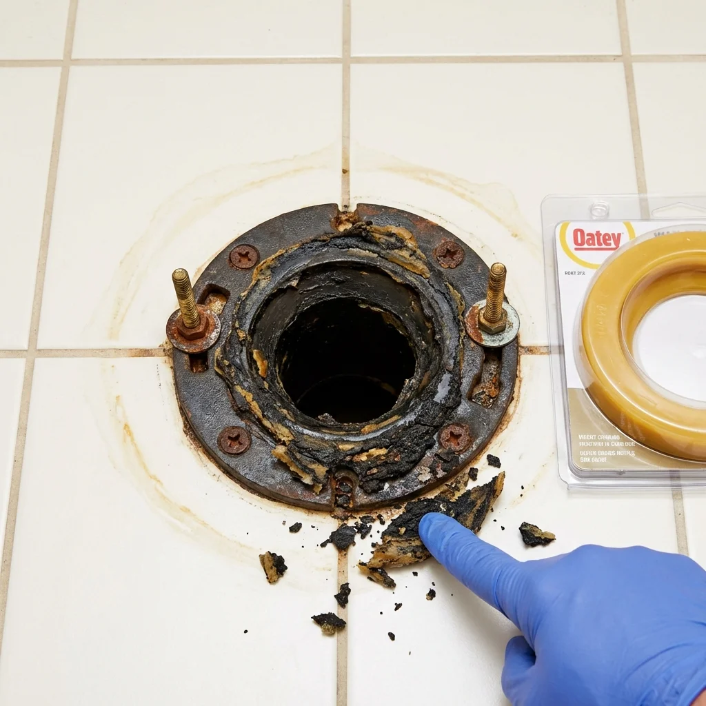 Failed wax ring showing water seepage at the base of a toilet in a Eureka, NV home